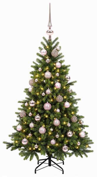 Műkarácsonyfa gömbbel 150 cm 150 LED Meleg fehér PVC és fém