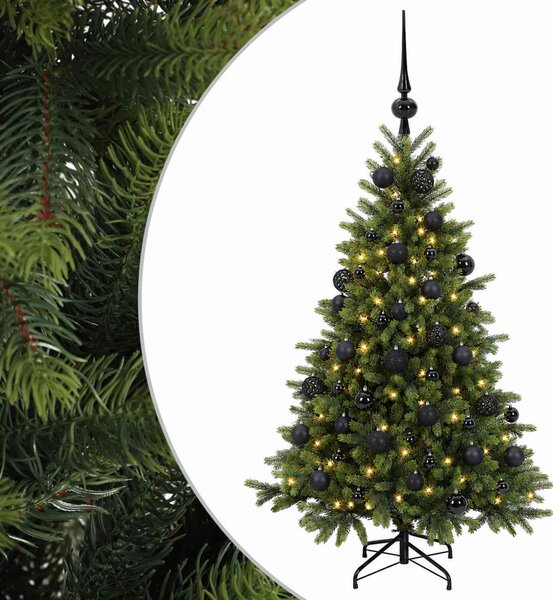 Műkarácsonyfa gömbbel 150 cm 150 LED Meleg fehér PVC és fém