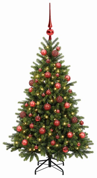 Műkarácsonyfa gömbbel 150 cm 150 LED Meleg fehér PVC és fém