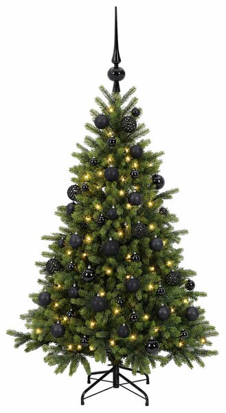 Műkarácsonyfa gömbbel 150 cm 150 LED Meleg fehér PVC és fém