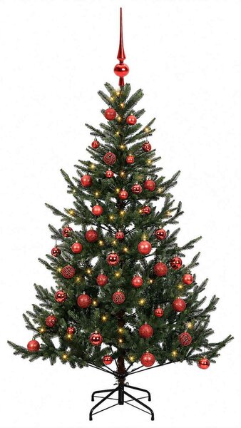Műkarácsonyfa gömbbel 120 cm 150 LED Meleg fehér PVC és fém