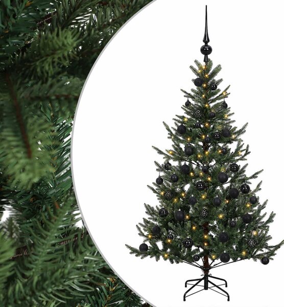 Műkarácsonyfa gömbbel 120 cm 150 LED Meleg fehér PVC és fém