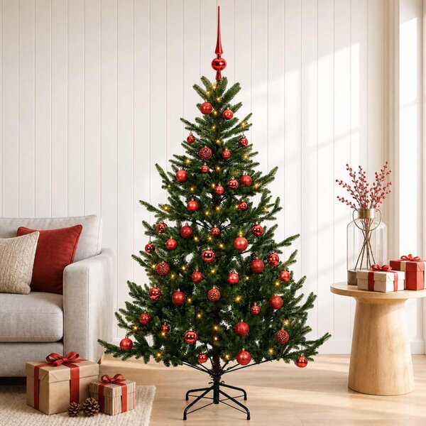 Műkarácsonyfa gömbbel 120 cm 150 LED Meleg fehér PVC és fém