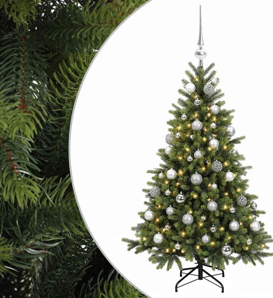 Műkarácsonyfa gömbbel 150 cm 150 LED Meleg fehér PVC és fém