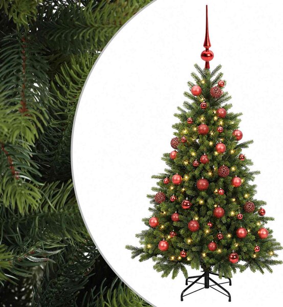 Műkarácsonyfa gömbbel 150 cm 150 LED Meleg fehér PVC és fém