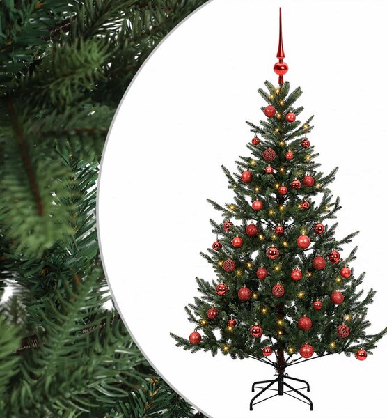 Műkarácsonyfa gömbbel 120 cm 150 LED Meleg fehér PVC és fém