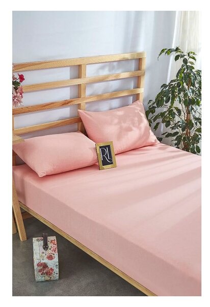 Rózsaszín gumis pamut lepedő és párnahuzat szett 180x200 cm – Mila Home