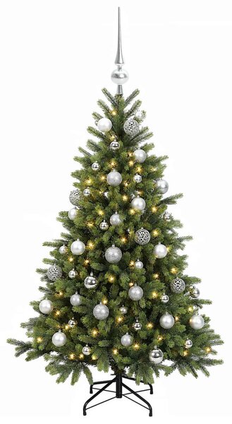 Műkarácsonyfa gömbbel 150 cm 150 LED Meleg fehér PVC és fém
