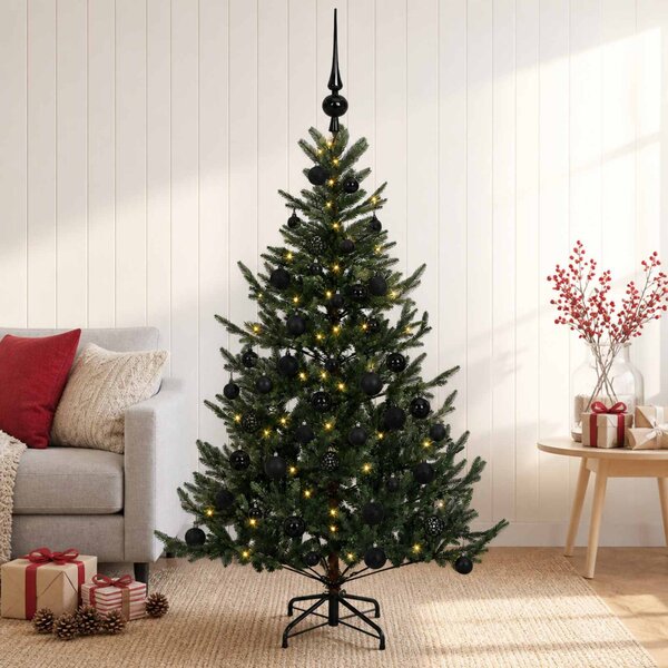 Műkarácsonyfa gömbbel 120 cm 150 LED Meleg fehér PVC és fém
