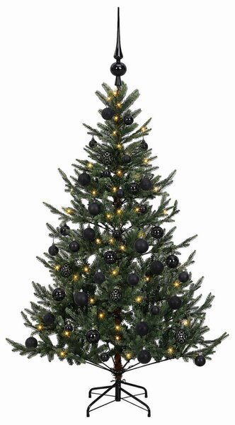 Műkarácsonyfa gömbbel 120 cm 150 LED Meleg fehér PVC és fém