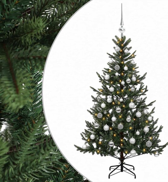 Műkarácsonyfa gömbbel 120 cm 150 LED Meleg fehér PVC és fém