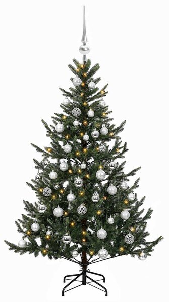 Műkarácsonyfa gömbbel 120 cm 150 LED Meleg fehér PVC és fém