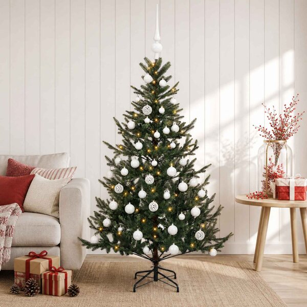 Műkarácsonyfa gömbbel 120 cm 150 LED Meleg fehér PVC és fém