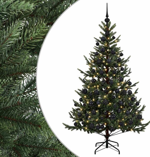 Műkarácsonyfa gömbbel 180 cm 300 LED Meleg fehér PVC és fém