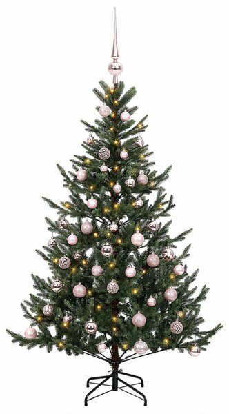 Műkarácsonyfa gömbbel 120 cm 150 LED Meleg fehér PVC és fém