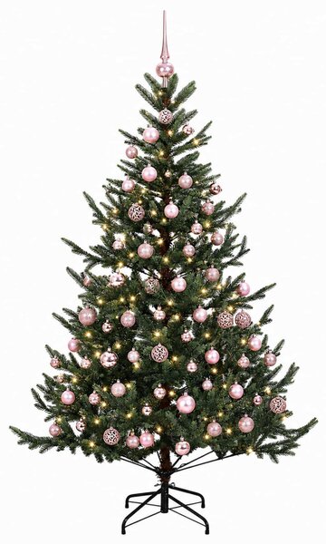 Műkarácsonyfa gömbbel 180 cm 300 LED Meleg fehér PVC és fém