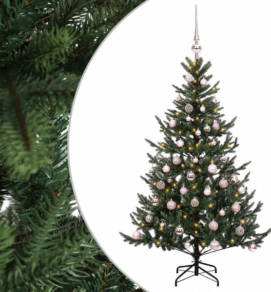 Műkarácsonyfa gömbbel 120 cm 150 LED Meleg fehér PVC és fém