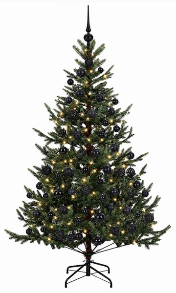 Műkarácsonyfa gömbbel 180 cm 300 LED Meleg fehér PVC és fém