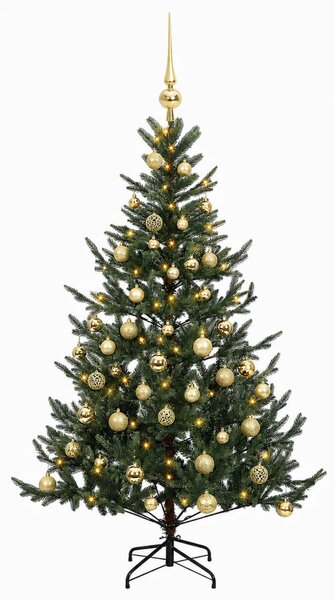 Műkarácsonyfa gömbbel 120 cm 150 LED Meleg fehér PVC és fém
