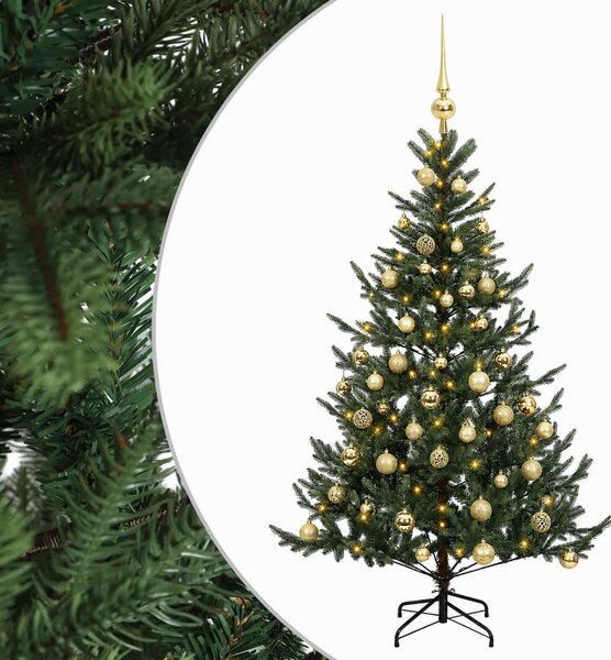 Műkarácsonyfa gömbbel 120 cm 150 LED Meleg fehér PVC és fém