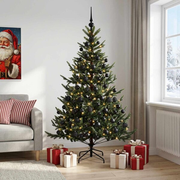 Műkarácsonyfa gömbbel 180 cm 300 LED Meleg fehér PVC és fém