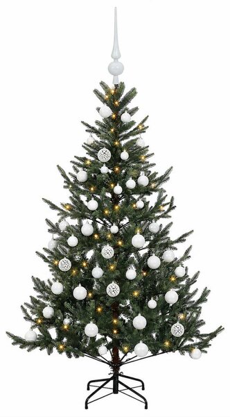 Műkarácsonyfa gömbbel 120 cm 150 LED Meleg fehér PVC és fém