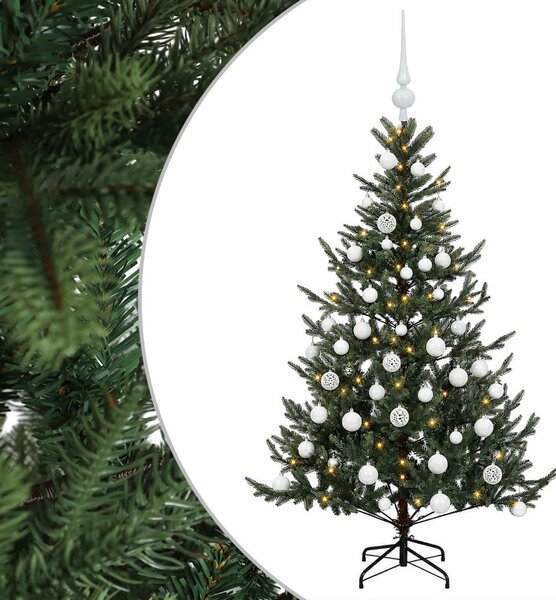 Műkarácsonyfa gömbbel 120 cm 150 LED Meleg fehér PVC és fém