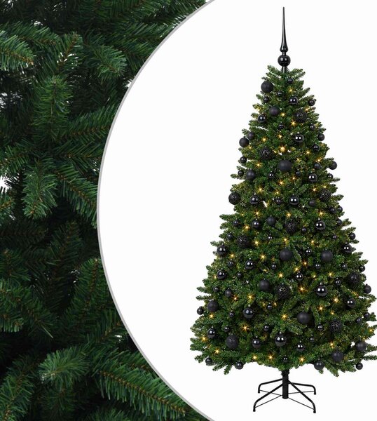 Műkarácsonyfa középzöld gömbökkel 210 cm 300 LED Meleg fehér