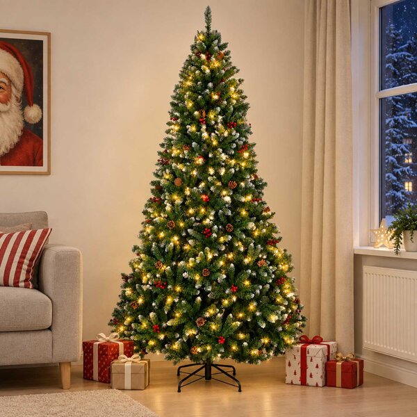 Műfenyő zsanéros ágakkal 210 cm 300 LED Meleg fehér PVC és fém