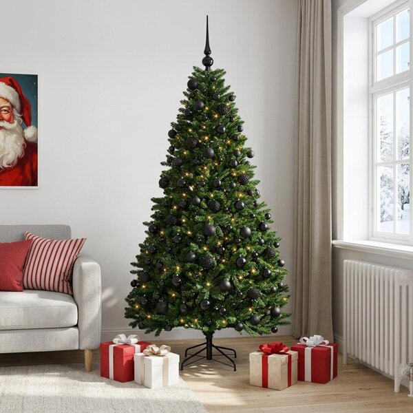 Műkarácsonyfa középzöld gömbökkel 210 cm 300 LED Meleg fehér