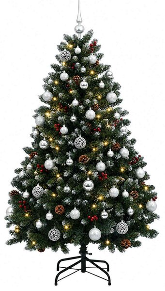 Zöld műkarácsonyfa gömbökkel 150 cm 150 LED Meleg fehér