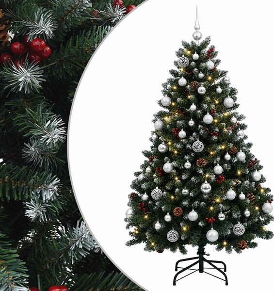 Zöld műkarácsonyfa gömbökkel 150 cm 150 LED Meleg fehér