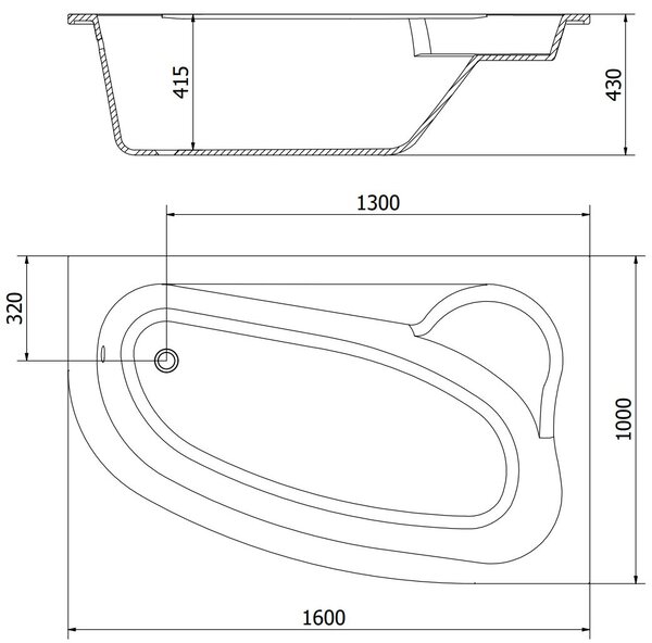 Mexen Westa sarokfürdőkád jobb 160 x 100 cm, fehér - 560116010002