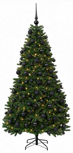 Műkarácsonyfa középzöld gömbökkel 210 cm 300 LED Meleg fehér