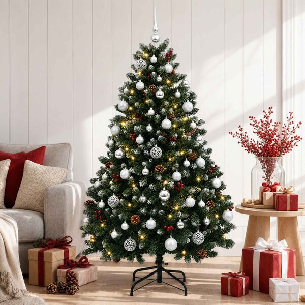 Zöld műkarácsonyfa gömbökkel 150 cm 150 LED Meleg fehér