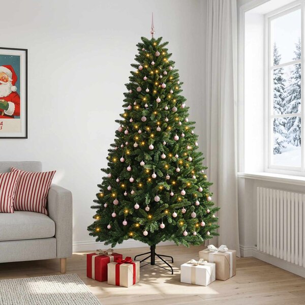 Műkarácsonyfa középzöld gömbökkel 270 cm 600 LED Meleg fehér