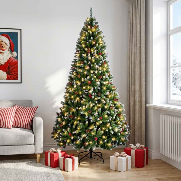 Műfenyő zsanéros ágakkal 210 cm 300 LED Meleg fehér PVC és fém
