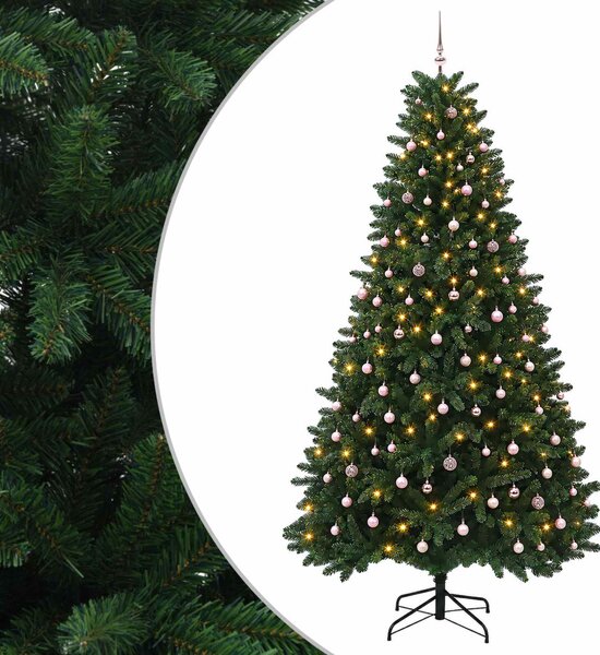 Műkarácsonyfa középzöld gömbökkel 270 cm 600 LED Meleg fehér