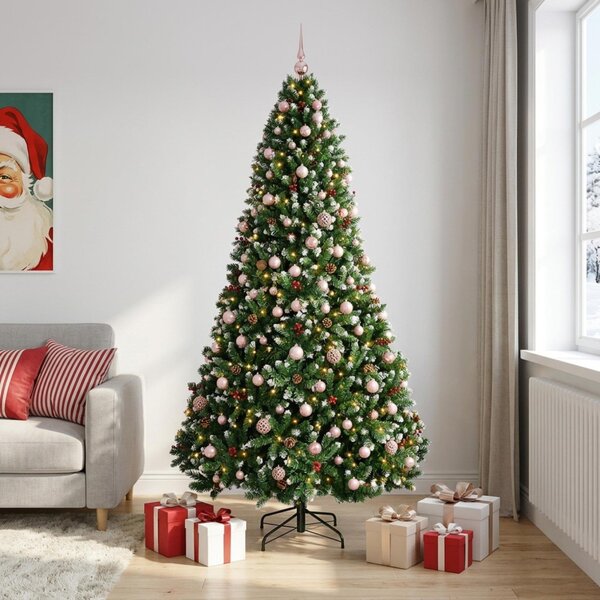 Zöld műfenyő díszgömbökkel 210 cm 300 LED Meleg fehér