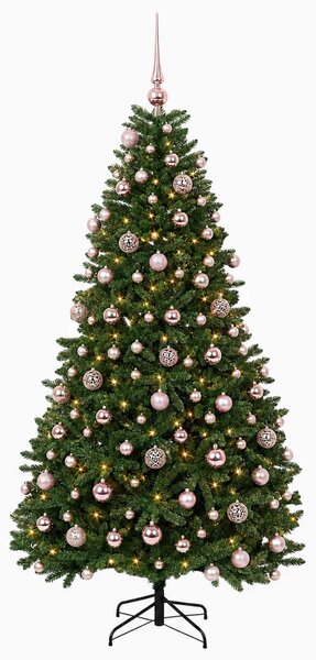 Műkarácsonyfa középzöld gömbökkel 210 cm 300 LED Meleg fehér