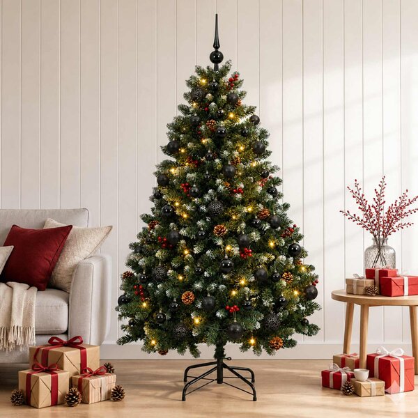 Zöld műkarácsonyfa gömbökkel 150 cm 150 LED Meleg fehér