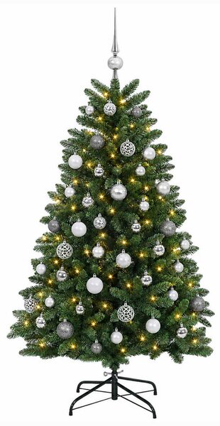 Műkarácsonyfa középzöld gömbökkel 150 cm 150 LED Meleg fehér