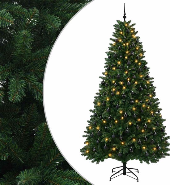 Műkarácsonyfa középzöld gömbökkel 270 cm 600 LED Meleg fehér
