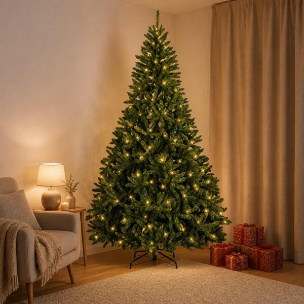 Műanyag Hajtogatós Karácsonyfa 210 cm 400 LED Meleg fehér acél