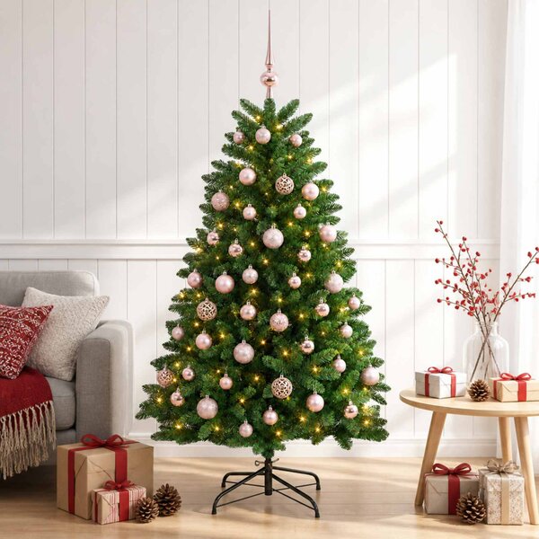 Műkarácsonyfa középzöld gömbökkel 150 cm 150 LED Meleg fehér