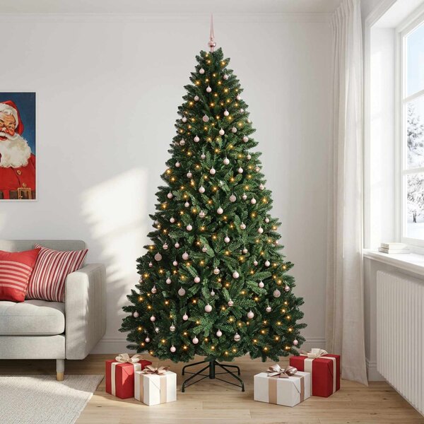 Műkarácsonyfa sötétzöld díszgömbökkel 270 cm 600 LED