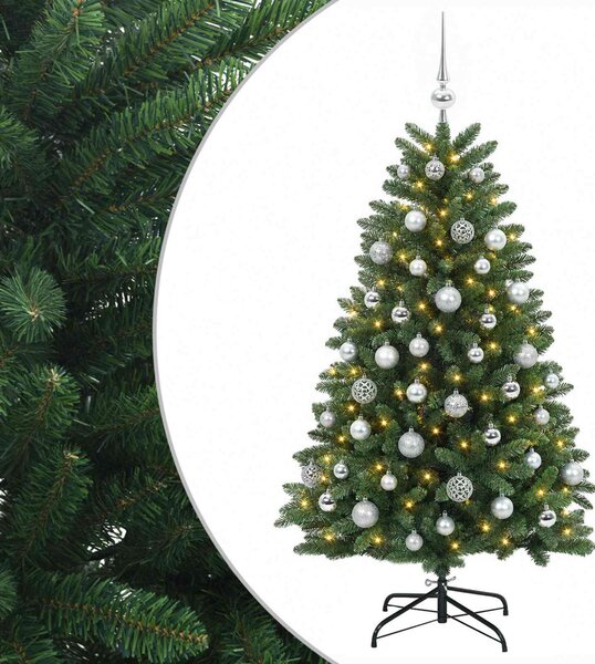 Műkarácsonyfa középzöld gömbökkel 150 cm 150 LED Meleg fehér