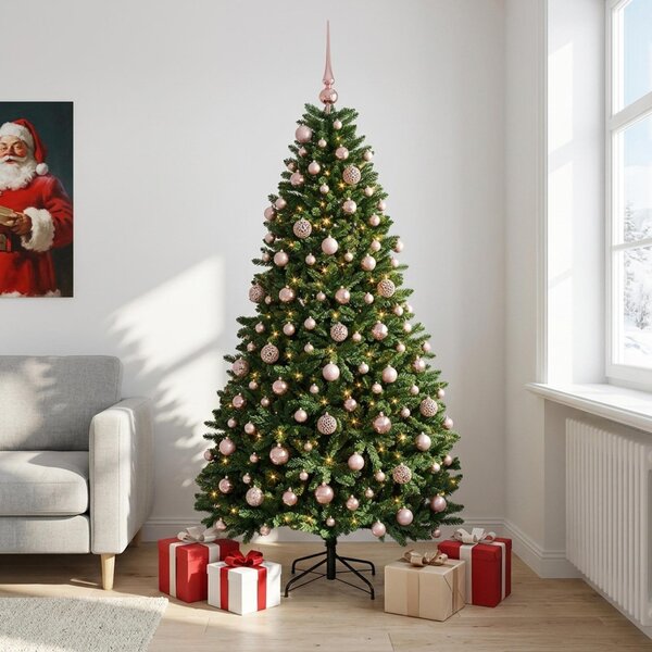 Műkarácsonyfa középzöld gömbökkel 210 cm 300 LED Meleg fehér