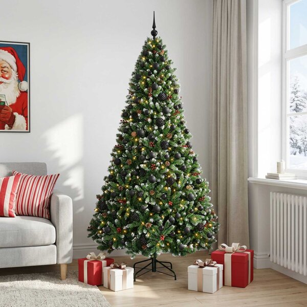 Zöld műkarácsonyfa gömbökkel 210 cm 300 LED Meleg fehér