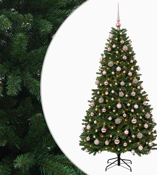 Műkarácsonyfa középzöld gömbökkel 210 cm 300 LED Meleg fehér